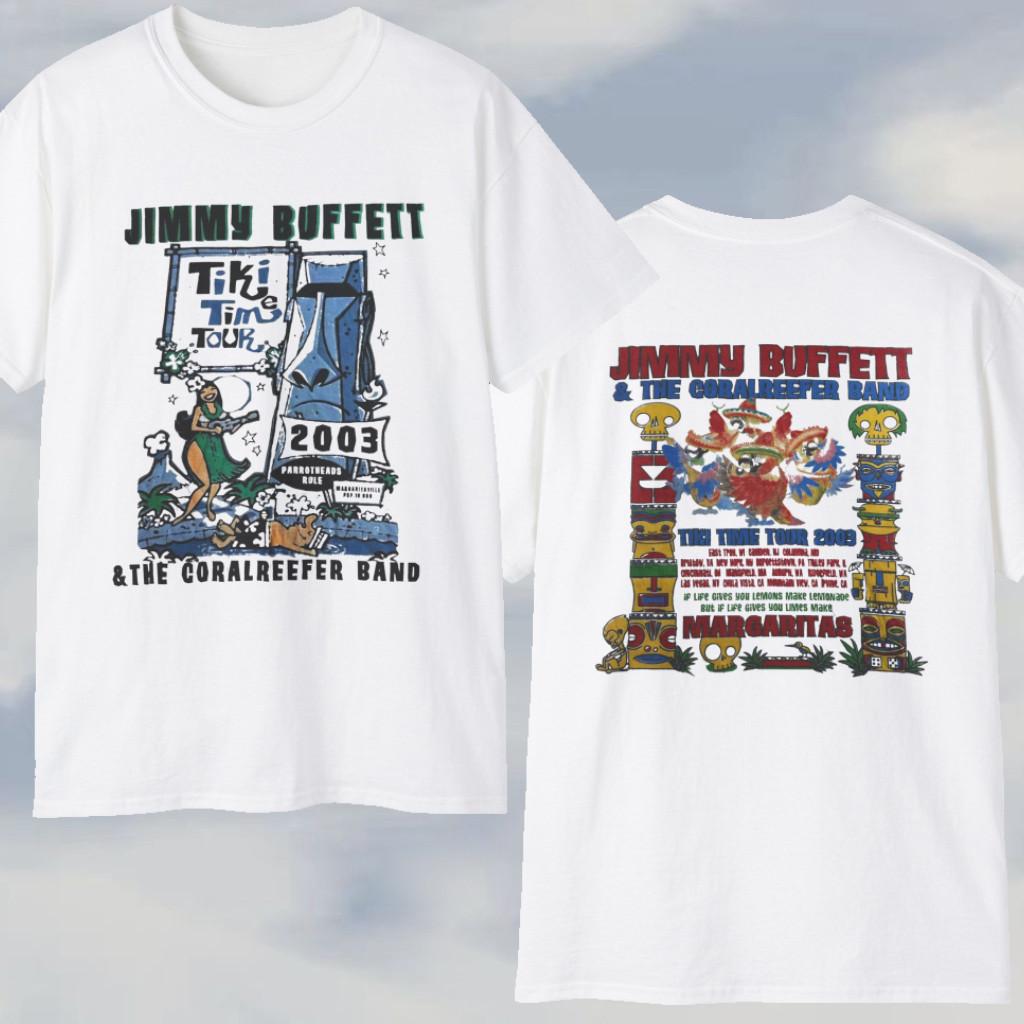 New Jimmy Buffett Tiki Time Tour Double Sided Cotton White T Shirt UR531