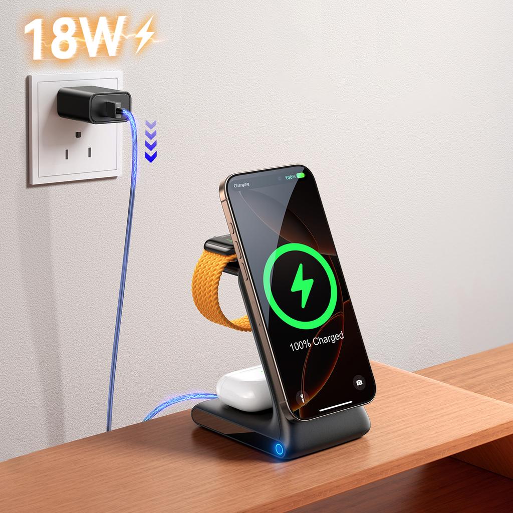 3in1 Wireless Charger Charging Station with MagSafe - Black