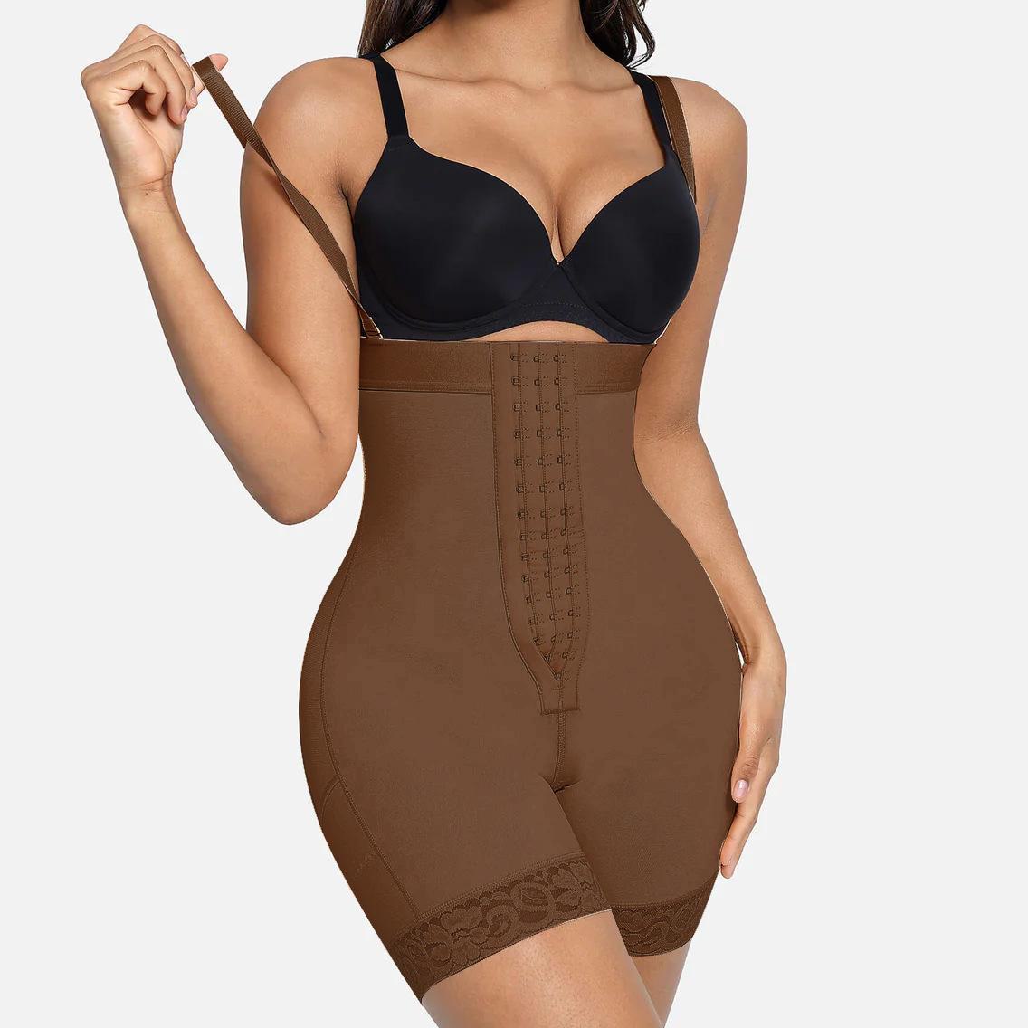 

Транскордонне боді з високою еластичністю: Суцільний корсетний корсет із застібками для підтягування живота та формування сідниць M коричневий