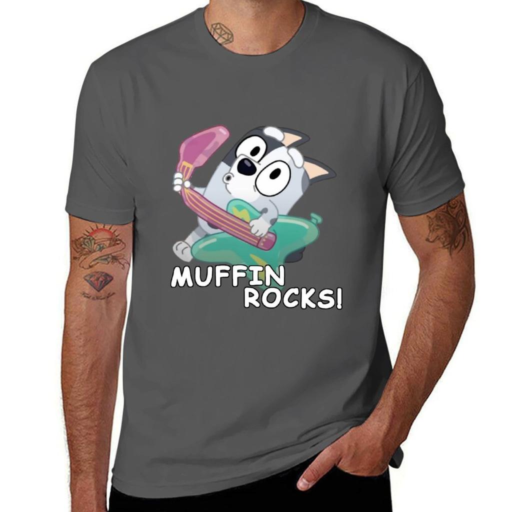 MUFFIN ROCKS the Inflatable Guitar Blue Dog Heeler T-Shirt Anime Graphics Anime Figures Compression Shirt Men