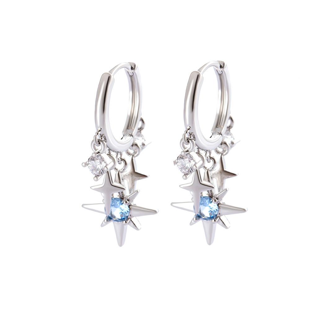 Sweet and cool wind super flash blue diamond four-pointed star fringed ear buckle niche design sense exquisite fashion temperament versatile ear