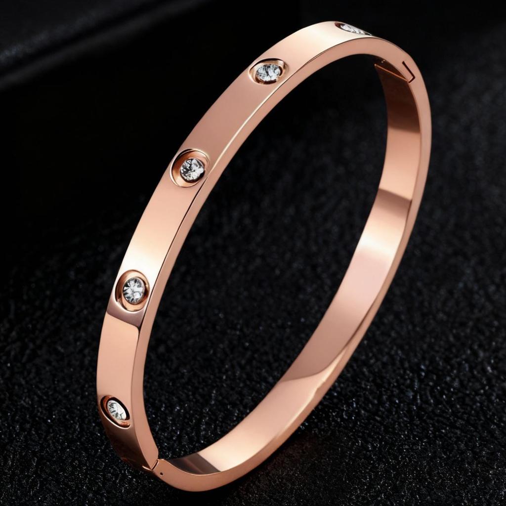 18K Gold-Plated Stainless Steel Bracelet for Girls & Women with Diamond Inlay - Retro Stackable Design