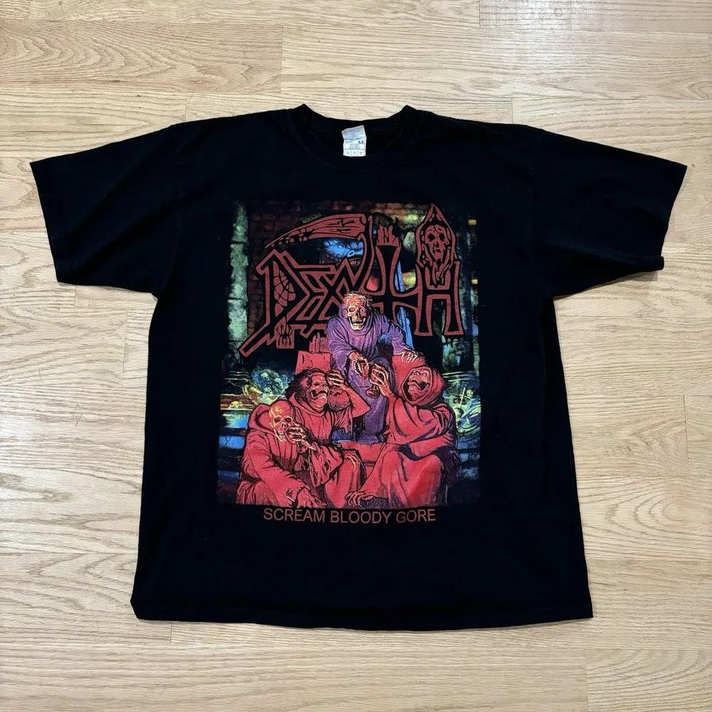 Unisex Short Sleeve Crew Neck Cotton T Shirt Death Scream Bloody Gore Concert Band L