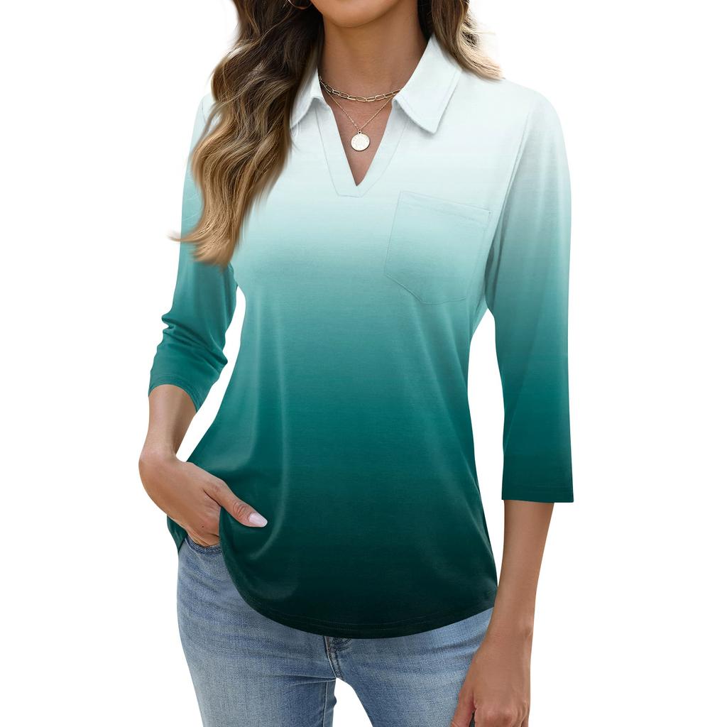 Damska Koszula Casual z Klapami Krótki Rękaw 3/4 z Nadrukiem Damskie Góry