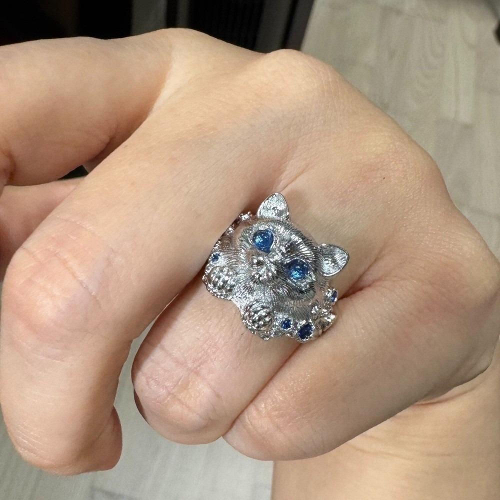Metal Rhinestone Dog Rings Open Mouth Design Fashion Jewelry Cute Cat Ring  Work