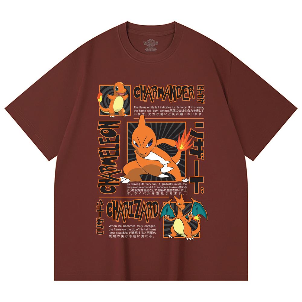 230 Gsm 100% Cotton Pokemon V5 Charmander Print Unisex Heavy Cotton T Shirt