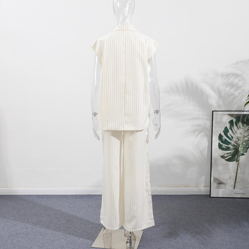 Fashion Women's Stripe Vest Trouser Suits Sleeveless Turn-Down Collar Lady Set 2025 Spring Summer Casual 2 Pieces Set Women