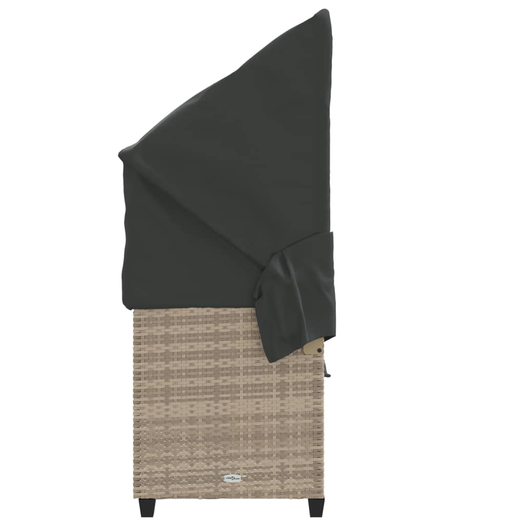 Vidaxl Sun Lounger with Canopy and Cushions, Light Gray, Poly Rattan