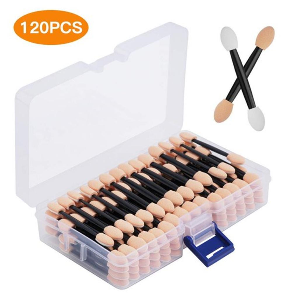 Disposable  Sides Eye Shadow Sponge Applicators With Container, 4 Colors Eyeshadow Brushes Makeup Applicator, 120 Pieces
