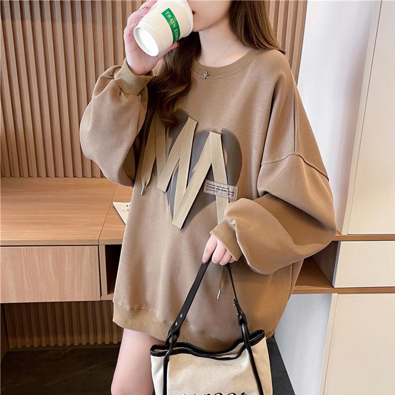 Sudaderas de Talla Grande Primavera Otoño para Mujer Cuello Redondo Sudaderas con Capucha Manga Larga Holgadas Tops Estilo Urbano Femenino