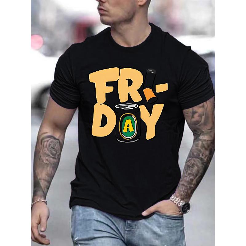 Summer Men'S Fashion Short-Sleeve T-Shirt with Letter Pattern Print