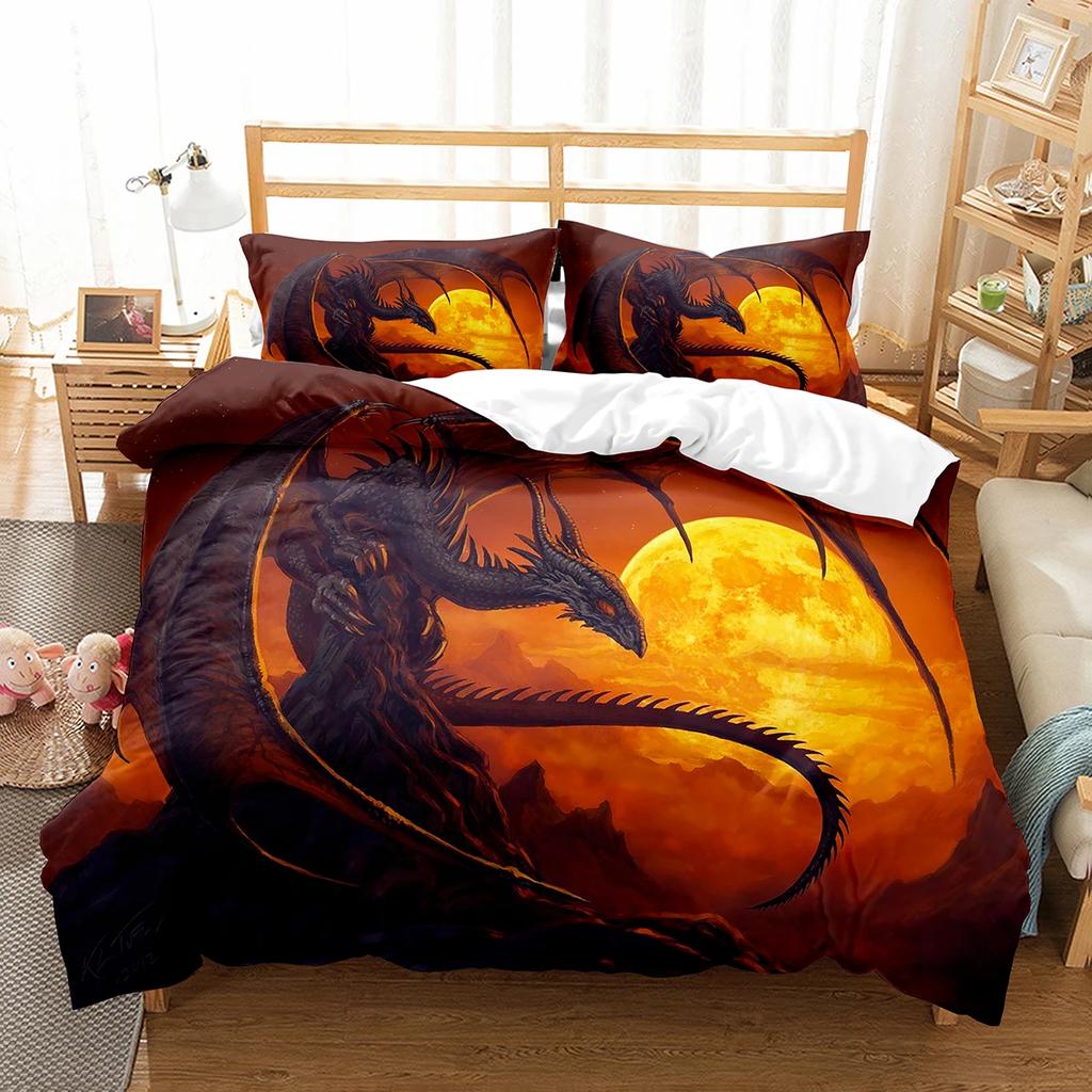 Purple Dragon Duvet Cover Jungle Animals Myths and Legends Dragon Children Boys Children Teens for Bedroom Decoration Queen King