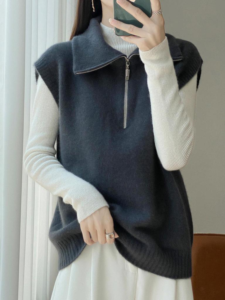 Women's 100% Pure Wool Double-Layer Vest, Seamless Knit for Autumn/Winter, Perfect for Layering