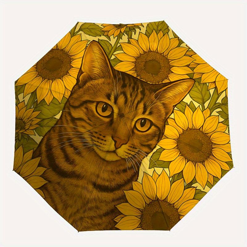 

1pc Sunflower Cat Print Automatic Open/close Folding Umbrella, Compact Portable Travel Umbrella,Durable Construction yy250814193