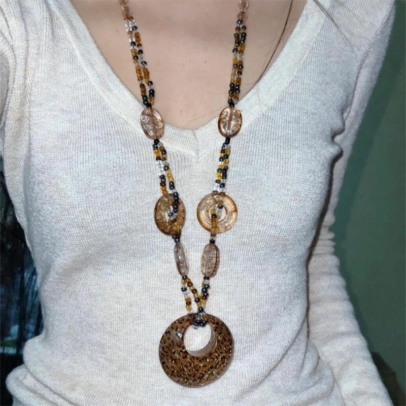 New Chinese Zen bronze feather necklace retro bohemian ethnic style double-layered long sweater chain women