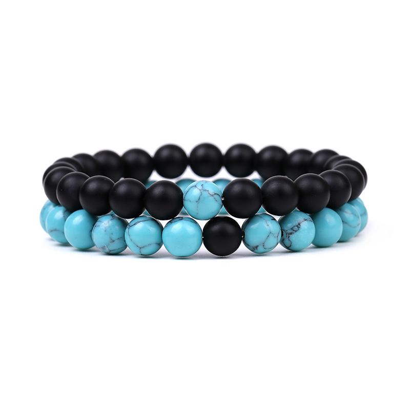 

2Pcs Simple Beaded Couples Bracelet Natural Stone Stretch Bracelet For Women Men Bracelets Friendship Jewelry Gifts as the picture