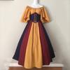 Medieval Retro Color Block Off-Shoulder Slim Fit Dress with Fly Sleeves and Big Swing Skirt - Women's Cosplay Costume