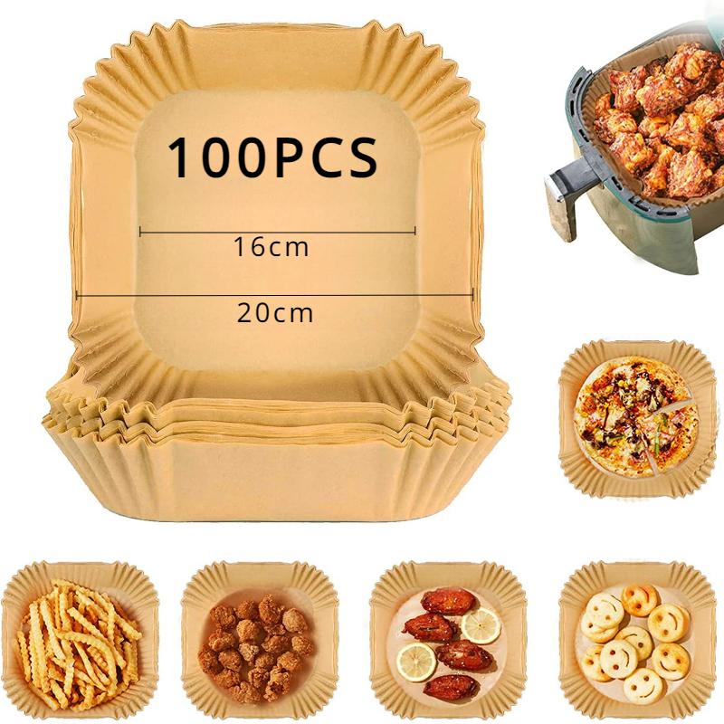 Square Disposable Air Fryer Baking Paper Microwave Over Barrel Non Stick Mat AirFryer Liner Silicone Oil Paper Tray Kitchen Tool