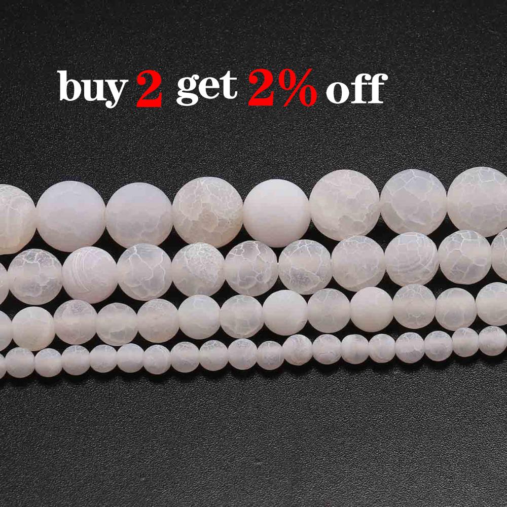 4 6 8 10 12 mm Natural Stone Frost Crab White Agates Round Spacer Loose Bead For Jewelry Making DIY Necklaces Bracelets Strand