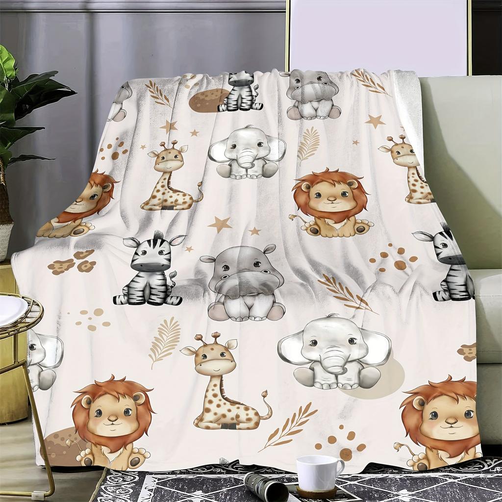 Cartoon Lion Elephant Animal Digitalprinted Polyester Velvet Flannel Cover Blanket Fleece Soft Sofa Cover Blankets for Beds