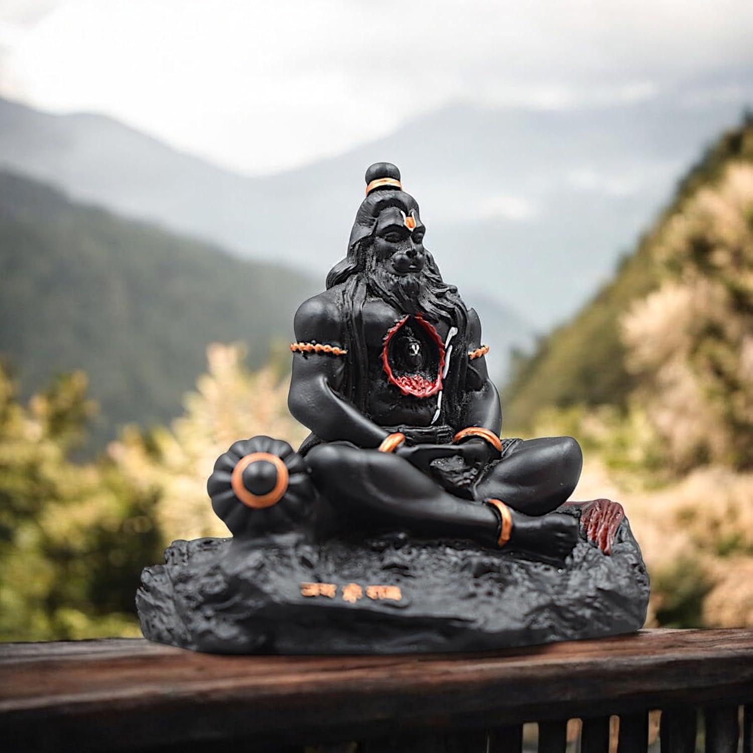 

Идол Господа Ханумана Джи для приборной панели автомобиля, дома и офиса | Компактная матовая черная мурти Ханумана для силы чёрный
