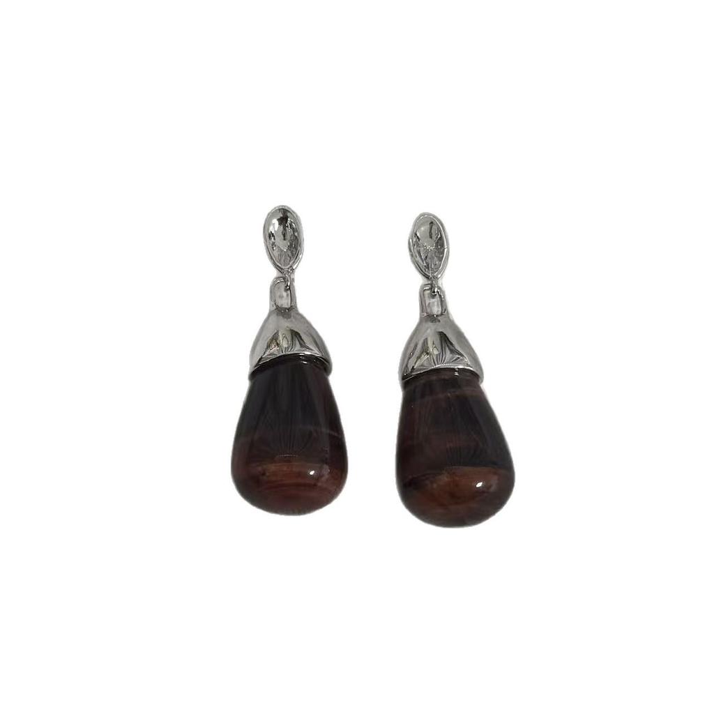 Tiger Eye Stud Earrings - Retro, Versatile, Unique Design, Light Luxury, Elegant Drop Style