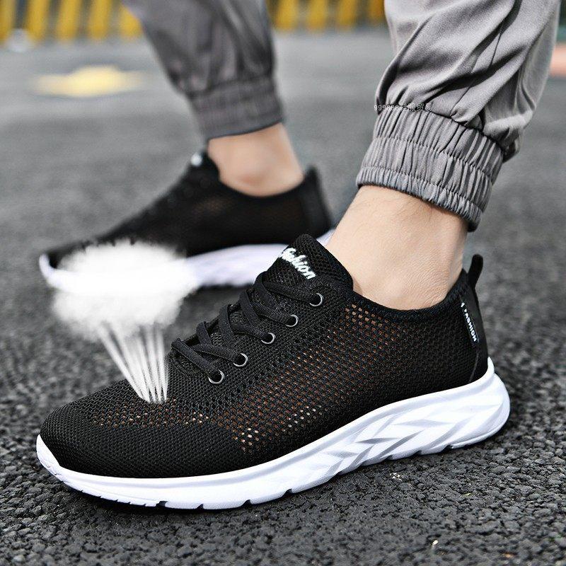 Autumn Black Casual Men's Shoes Student Mesh Breathable Running Shoes Soft-soled Sports Shoes Deodorant Travel Shoes Lightweight