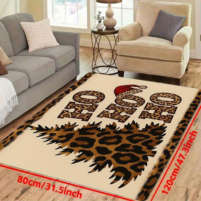 1Pcs Anti Fatigue Kitchen Rugs,Leopard Santa Hat  Print Waterproof Non-Slip Thick Cushioned Kitchen Mat Heavy Duty Comfort Standing Mat for Kitchen
