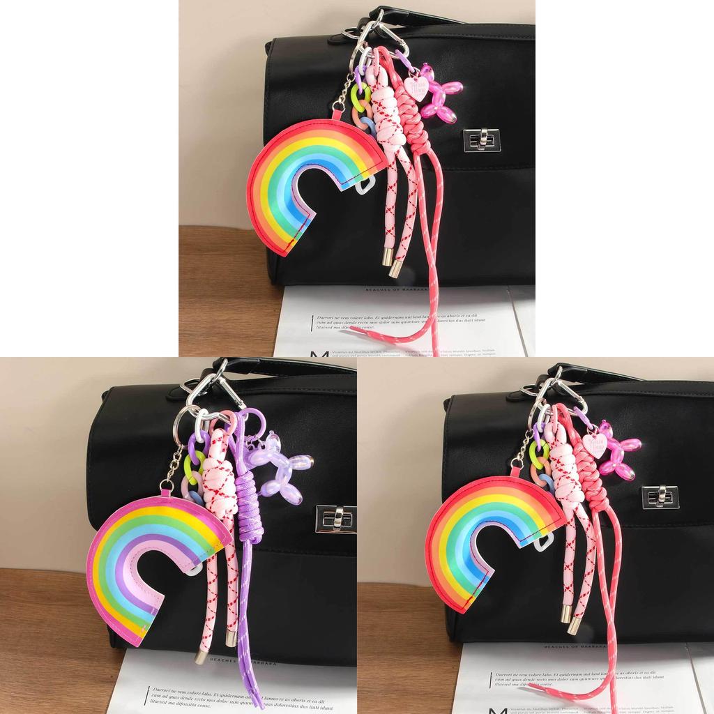 Miu Leather Rainbow Heart Balloon Dog Keychain For Stylish Bag Decor