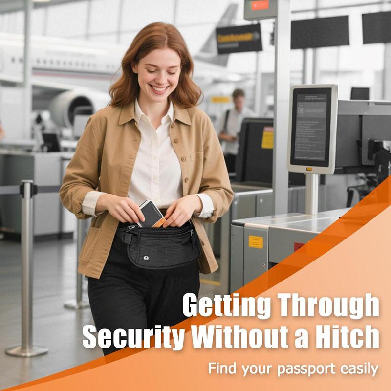 Travel Waist Bag Money Belt Slim Passport Holder RFID Blocking Travel Invisible Pouch Protect Cash Credit Cards Travel Documents