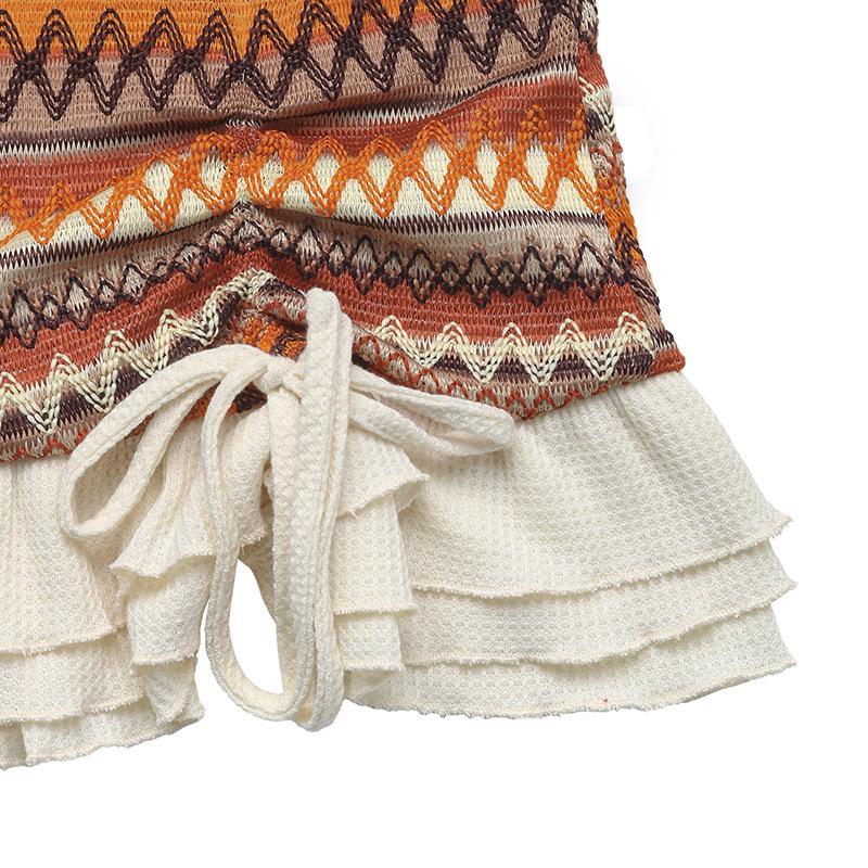 2026 Summer Ethnic Striped Knit Spaghetti Strap Dress