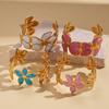 Retro-Stil Edelstahl Tropföl Blume Öffnungsarmband Urlaubsstil Personalisierter Umweltschutzschmuck