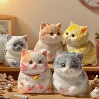 With Flocking Surface Stress Relief Toy Cute Cat Pinching Toy Cat Soft Squeeze Toys  Birthday Gift