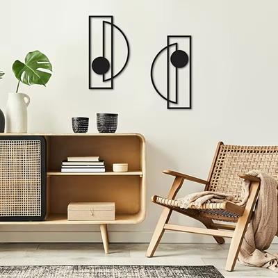 Set of 2 Metal Wall Art Decorations - Minimalist Abstract Vertical Wall Sculptures, Modern Metal Decor