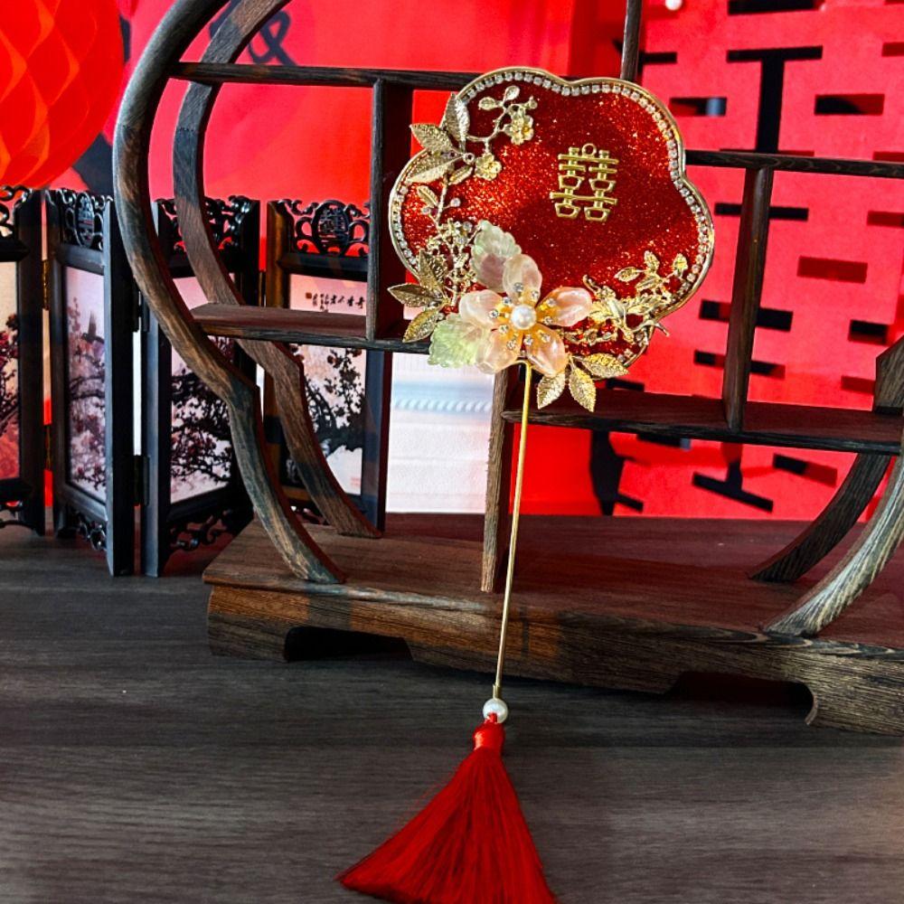Chinese Style Mini Chinese Fan Tassels with Pendant Bridal Group Fan Vintage Handheld Chinese Silk Fan Chinese Wedding