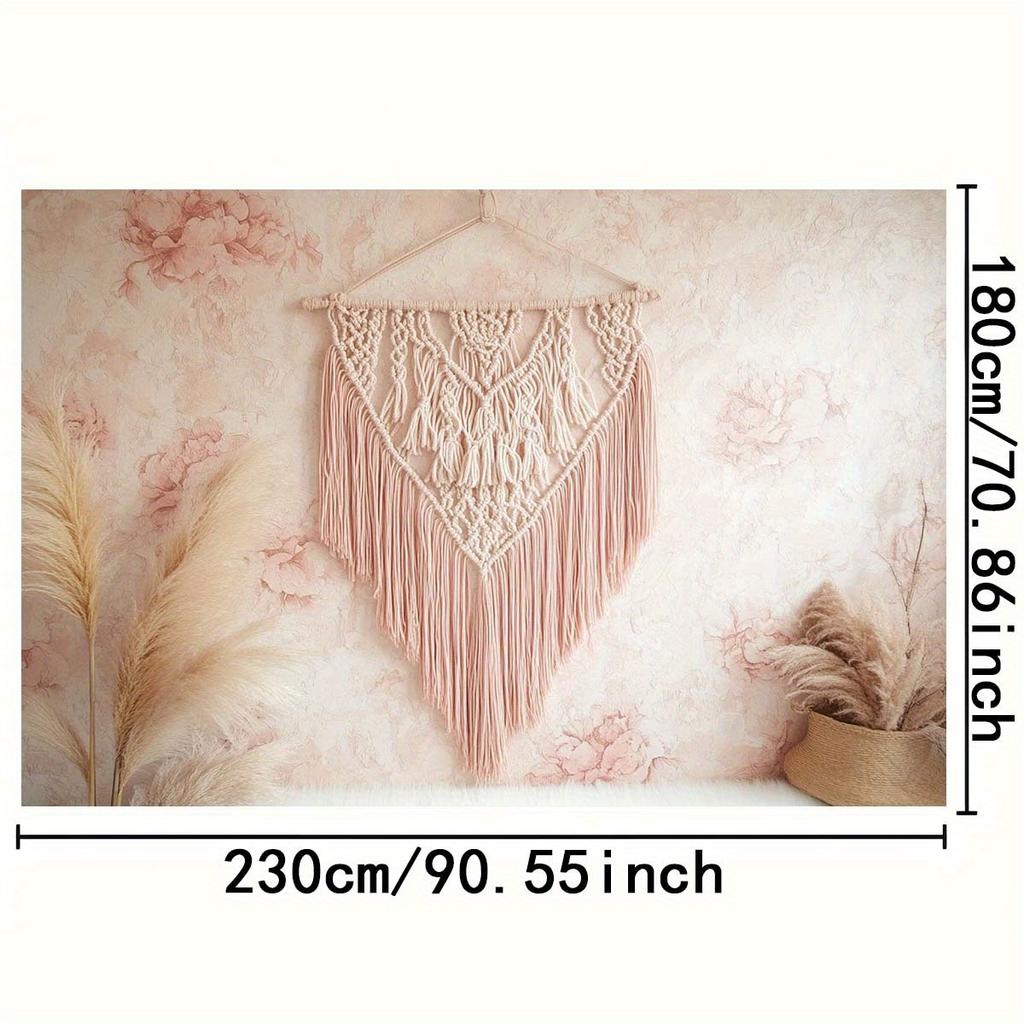 2D banner Bohemian rope wall-mounted background fabric with floral patterns and Parmesan grass, for interior decoration