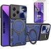 Case + Tempered GlassesFor Xiaomi Redmi Note 13 Pro+ 5G - Navy Blue - Rotating Stand - Lens Protection