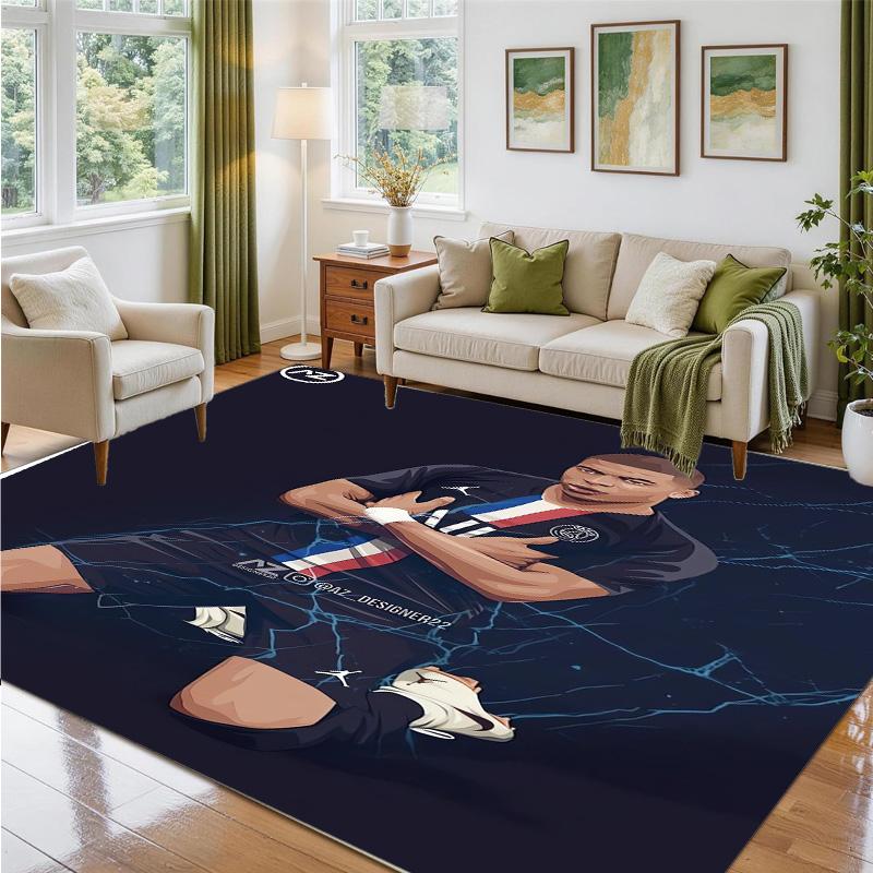 Kylian Mbappe Design Crystal Velvet Rug Soft Decorative Mat for Bedroom Entrance