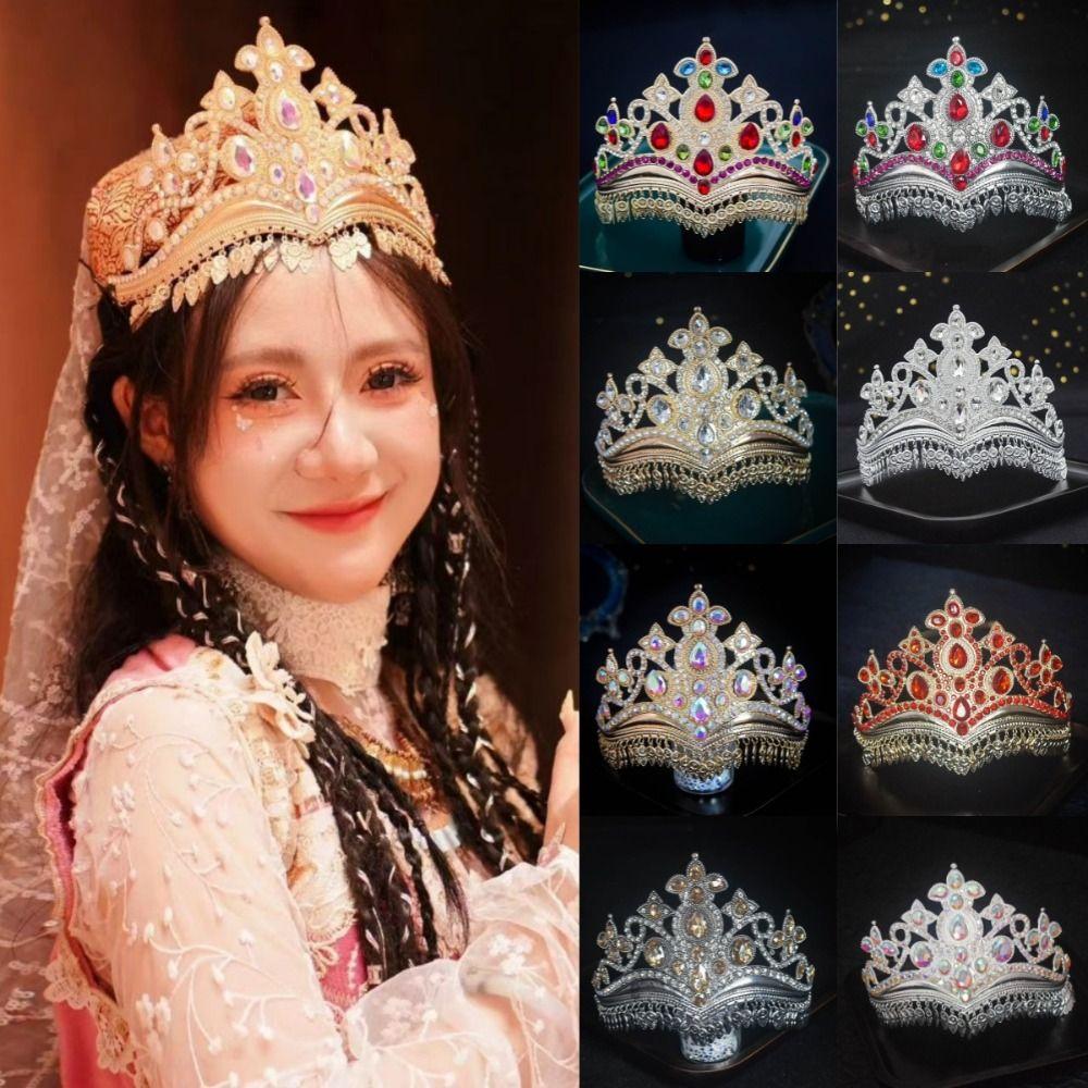 Gold Princess Hair Tiara Shiny Rhinestone Crown Luxury Ethnic Dance Crown Wedding