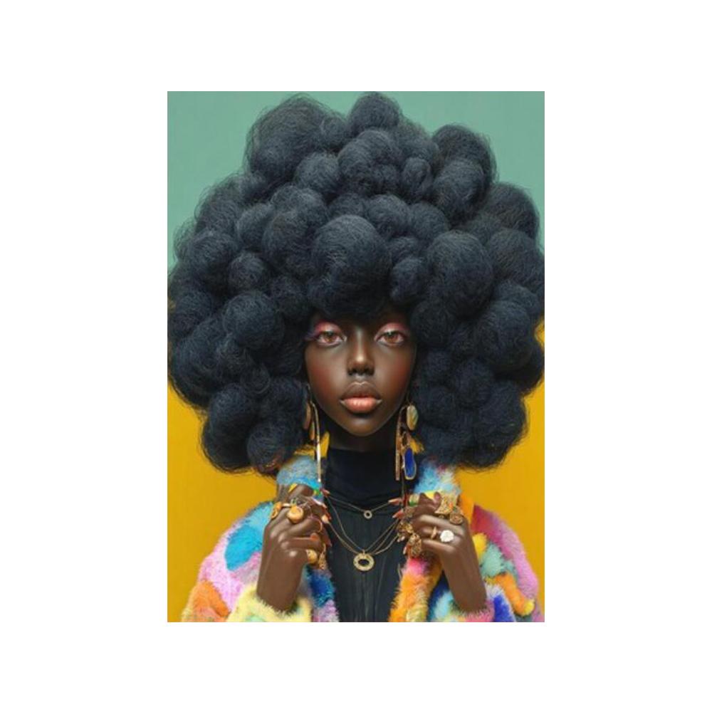 Aesthetic Afro Black Woman Portrait Canvas Wall Art African American Lady Poster Print Vibrant Fashion Queen Canvas Painting 21X30CMNo Framed