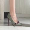 2025 New Temperament Super High Heel Single Shoe Round Toe Shallow Suede Butterfly Knot Slip-on Stiletto