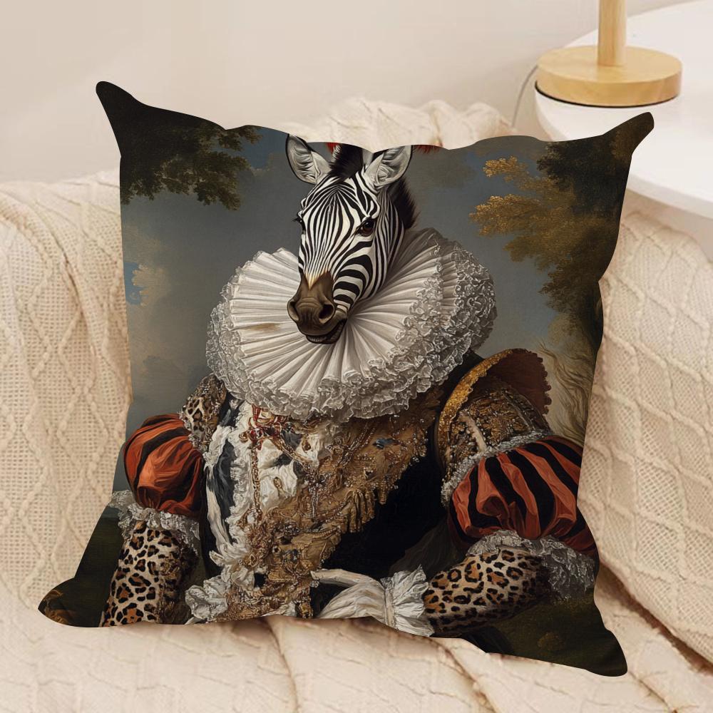 Zebra Dressed Up Portrait Cushion Cover Silky Short Plush Sofa Pillow Cover Hidden Zipper Soft Dustproof Case for Home Decor