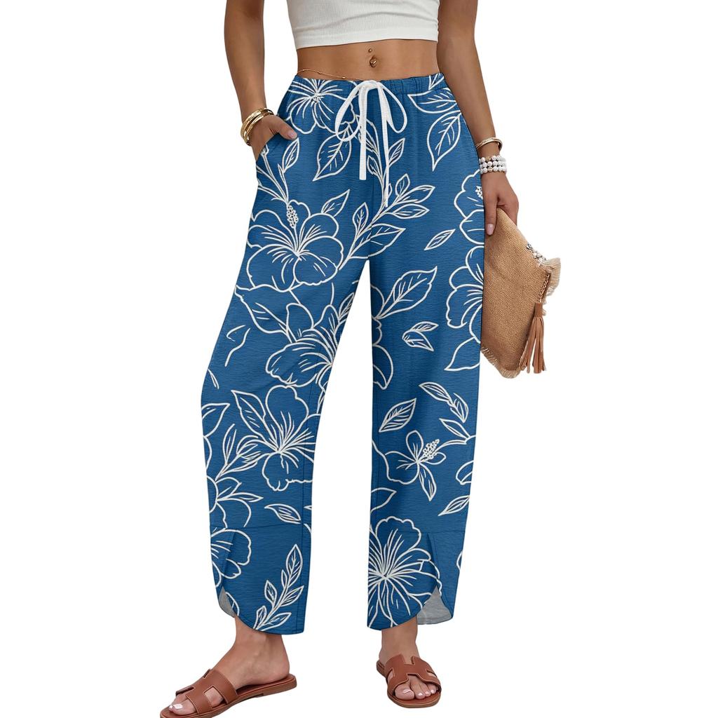 Women’s Casual Straight Leg Loose Wide Leg Pants with Drawstring and Printed Pattern Suitable for Daily Wear and Relaxed Outfits