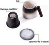 Vintage Ceramic Mugs Wooden Handle Tea Cups with Elegant Strainer and Lid Portable Unusual Coffee Mug Aesthetic Personalized Gifts for Father