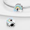 S925 Silver  Rainbow Seven Heart Shaped Pony Unicorn Pendant Necklace Jewelry