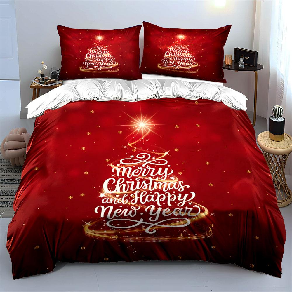 Christmas Tree with Festive Text Bedding Duvet Cover Set Duvet Cover Pillowcases (1*Duvet Cover 2*Pillowcases, without duvet insert)