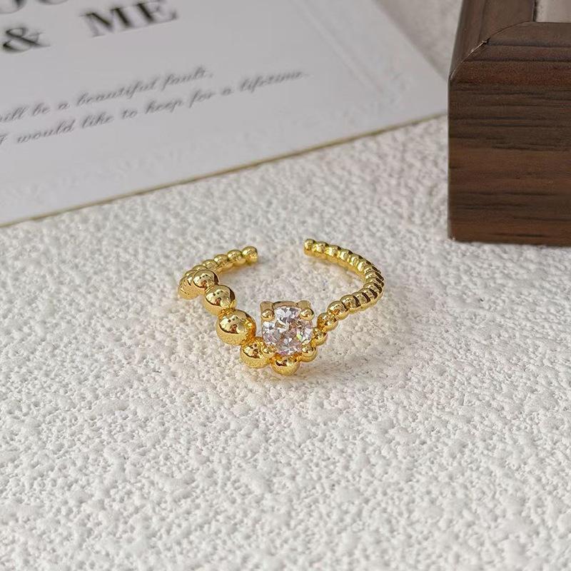 Micro Inlaid Personality Vintage Geometric Opening Ring Women'S Fashion Retro High Sense Niche Design Ring
