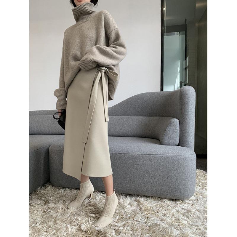 Women S Autumn Winter High Neck Pullover Sweater Loose Fit Casual Lazy Style Solid Color Knit Top