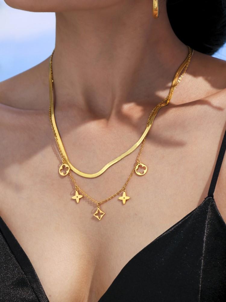316L Stainless Steel Necklace Matching Bracelet Anklet For Women 18k Gold Plated Two-layer Charm Necklaces Bracelets Ankle Chain