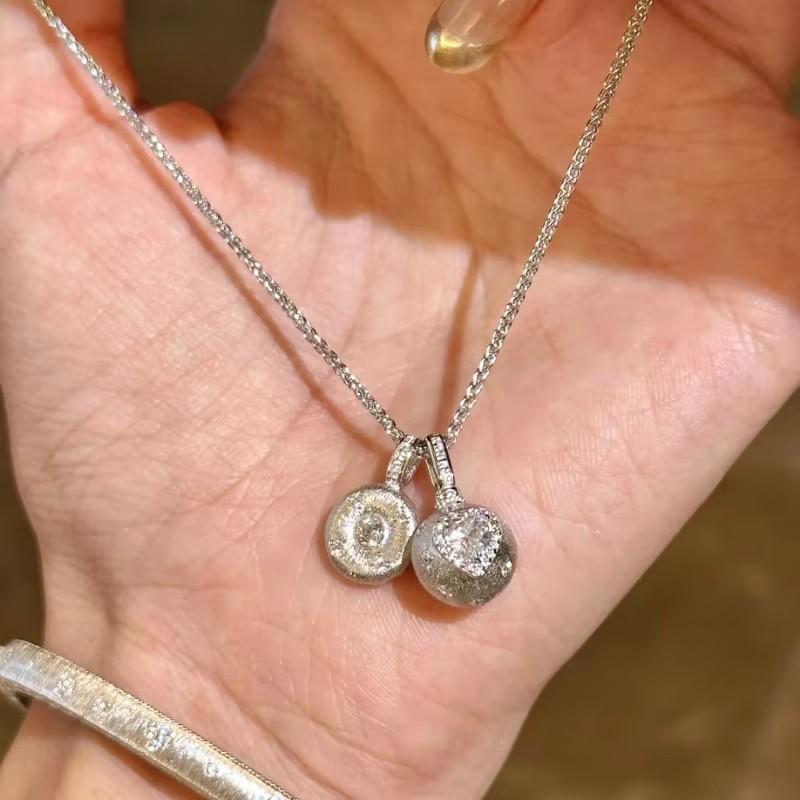 

Matte brushed texture sweet necklace for women round beads heart-shaped pendant silver 925 collarbone chain wedding jewelry 45cm серебряный
